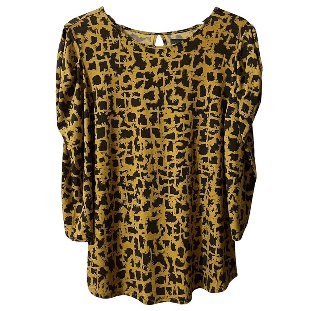 Lysse BLUR CROSSHATCH WYTHE TOP Large MUSTARD TAN Office Lightweight Stretch